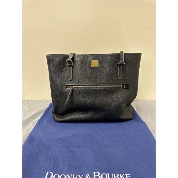 Dooney & Bourke Black on Black Pebble Leather Shopper Tote Bag Purse FS Charity - Picture 2 of 16